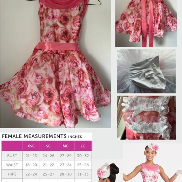 Floral dress with attached dance leotard underneath - Picture 7 of 7